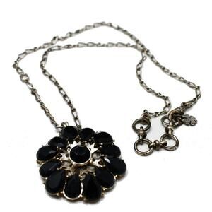 Lucky Brand Black Rhinestone Flower Pendant Necklace, 18 Inches, Distressed